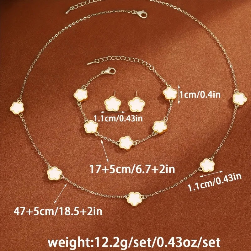 3pcs/Set Lucky Five-Petal Flower Necklace Bracelet Earrings Set for Women Elegant Clover Jewelry Gifts Accessories