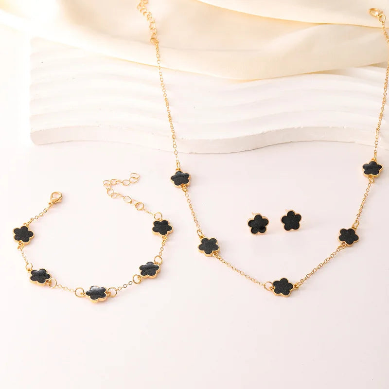 3pcs/Set Lucky Five-Petal Flower Necklace Bracelet Earrings Set for Women Elegant Clover Jewelry Gifts Accessories