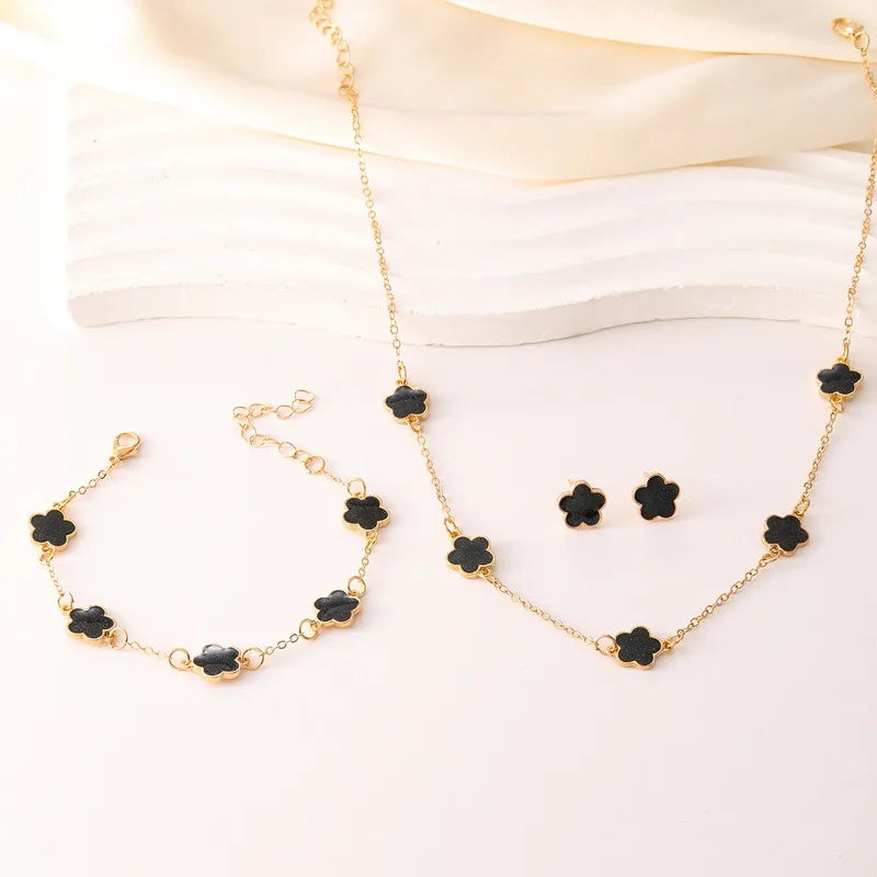 3pcs/Set Lucky Five-Petal Flower Necklace Bracelet Earrings Set for Women Elegant Clover Jewelry Gifts Accessories