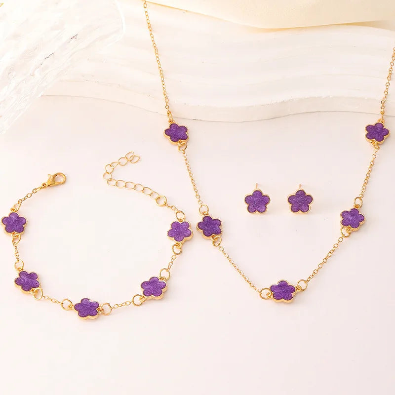 3pcs/Set Lucky Five-Petal Flower Necklace Bracelet Earrings Set for Women Elegant Clover Jewelry Gifts Accessories