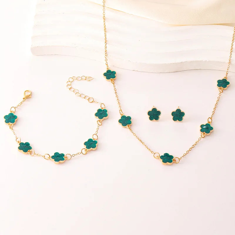 3pcs/Set Lucky Five-Petal Flower Necklace Bracelet Earrings Set for Women Elegant Clover Jewelry Gifts Accessories