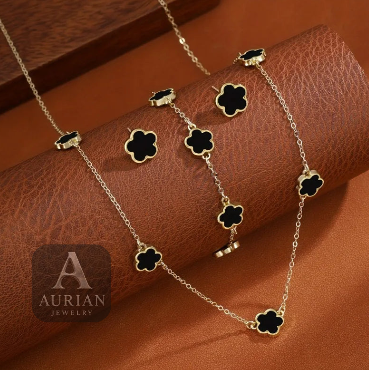 3pcs/Set Lucky Five-Petal Flower Necklace Bracelet Earrings Set for Women Elegant Clover Jewelry Gifts Accessories